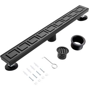 28 Inch Linear Shower Drain, Matte Black Shower Drain,Removable Grate, 304 Stainless Steel, Easy to Install and Clean for Bathrooms (Drain Base Not Included), LSD-30A-28B