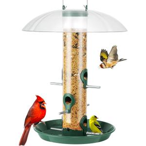 Kingsyard Metal Bird Feeders for Outdoors Hanging, Wild Bird Feeder with Large 11.5" Protective Dome and 8" Removable Tray, 3 lb Seeds Capacity (Green)