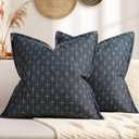 ZWJD Pillow Covers 18x18 Set of 2 Soft Polyester Textured Pillow Covers with Stylish Flange Edge Cozy Farmhouse Throw Pillows for Couch Bed Sofa Living Room (Navy Blue)