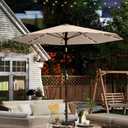 10FT Solar Umbrella 32 LED Lighted Patio Umbrella Table Market Umbrella w/Tilt and Crank, UV-Resistant Outdoor Umbrella for Pool, Garden, Deck, Beige