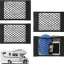 Bigmeta 4PCS RV Cargo Storage Mesh Net with Sticker | Elastic Stretchable Netting Pocket, Fits SUV & Truck, Size 15.4"×9.4", Keeps Small Items Organized and Secure