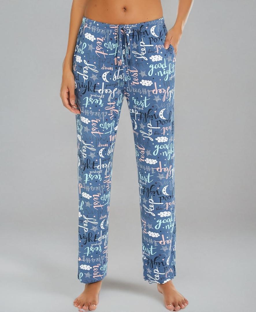 ENJOYNIGHT Women Cotton Lounge Pants Comfy Pajama Bottoms with Pockets&Drawstring(BL,2X-Large) Blue