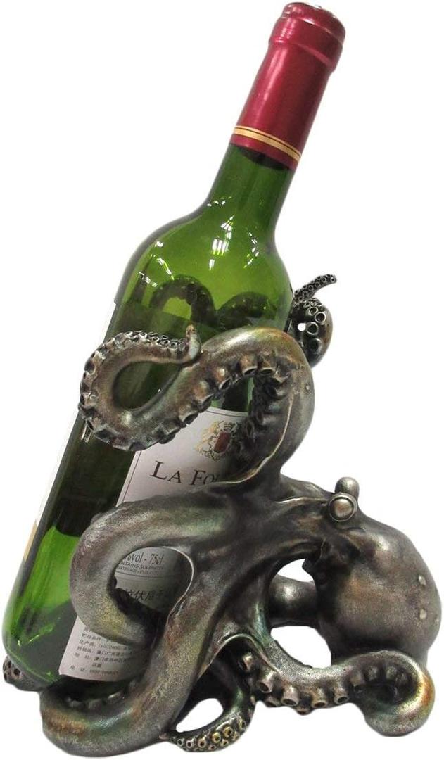 Pacific Giftware Rustic Silver Octopus Wine Holder 7.5 Inch Tall Tabletop Bar Counter Decorative Sculpture, 8.25 x 6.75 x 7.5 inches