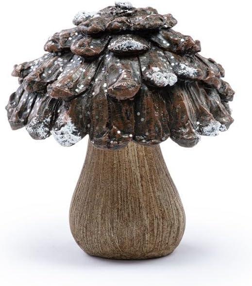 Napco 4 inch Snow-Dusted Pinecone Natural Mushroom Figurine Resin Rustic Woodland Winter & Holiday Decor