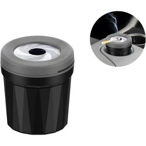 Car Ashtray with Lid, Mini Rotatable Smell Proof Windproof Extinguished Vehicle Cigarette Trash Can, Detachable Smokeless Auto Ashtray for Cup Holder, Universal Fit (Black/Gray)