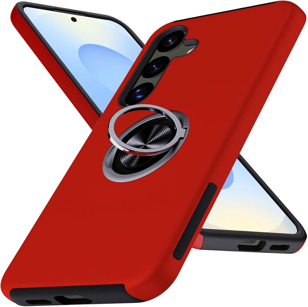 for Galaxy S25 Case, Military-Grade Shockproof Cover, with Ring Holder Kickstand Rotatable Invisible, for Samsung S25 Case, Slim Fit Protective Case for Samsung Galaxy S25, 6.2, Red