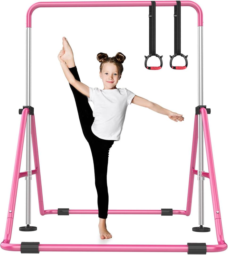 Foldable Gymnastics Bar, 5-Height Adjustable Gymnastic Bars for Kids at Home,Robust & Stable for Indoor/Outdoor Using,Weight Limit 140LBS
