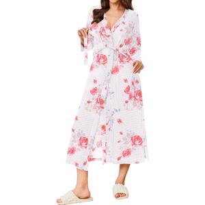 Ekouaer Women's Robe Long Waffle Knit Bathrobe Lightweight Soft Kimono Robes Loungewear, XXL