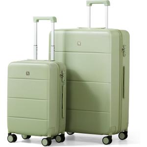 Hanke Luggage Sets 2 Piece with Spinner Wheels, 20/28 Inch Hard Shell Suitcases Set TSA Approved Luggage Travel Rolling Large Luggage, Bamboo Green