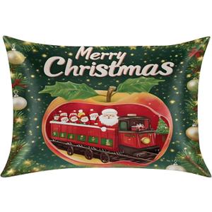 Christmas Apples Santa Satin Pillowcase for Hair and Skin Queen Size Silk Pillowcase Silky Pillowcases with Zipper 20x30 Inches Cooling Pillow Cover