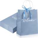 Queekay 36 Pcs Large Welcome Paper Gift Bags with Handle 10.6 x 8.3 x 4 Inches with 36 Tags Wedding Church Party Favor Bridal Gift Bags for Guest Birthday Baby Shower(Classic,Light Blue)