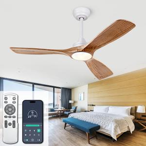 Ceiling Fans with Lights, 42 Inch Ceiling Fan with Remote/APP Control,3CCT Dimmable Light,Noiseless Reversible DC Motor,3 Solid Wood Blades,Indoor/Outdoor Ceiling Fans for Bedroom,Farmhouse,Patio