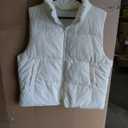 Cropped Puffer Vest Women Zip Up Stand Collar Winter Coats Sleeveless Quilted Padded Gilet Outerwear Short Down Coats  (Beige, M)