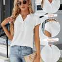 Blooming Jelly Women's Dressy Casual Tops Business Work Blouses White Button Down Shirts Cap Sleeve V Neck Tshirt (Medium)