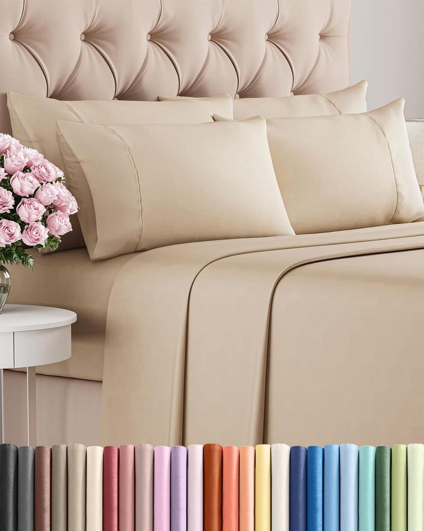 King 6 Piece Sheet Set - Comfy, Breathable & Cooling - Soft Hotel Luxury Bedding for Women, Men, Kids, Teens & Children - 1 Flat & 1 Fitted Sheet & 4 Pillowcases w/ Deep Pockets - Wrinkle Free - Cream