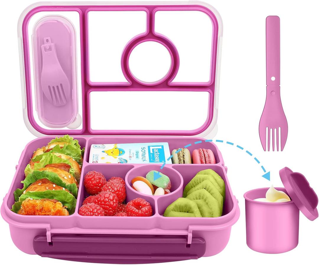 4 x Lunch Box Kids,Bento Box Adult,Lunch Containers for Adults/Kids/Toddler,5 Compartments Bento Lunch Box with Sauce Vontainers,Microwave & Dishwasher & Freezer Safe(Purple)