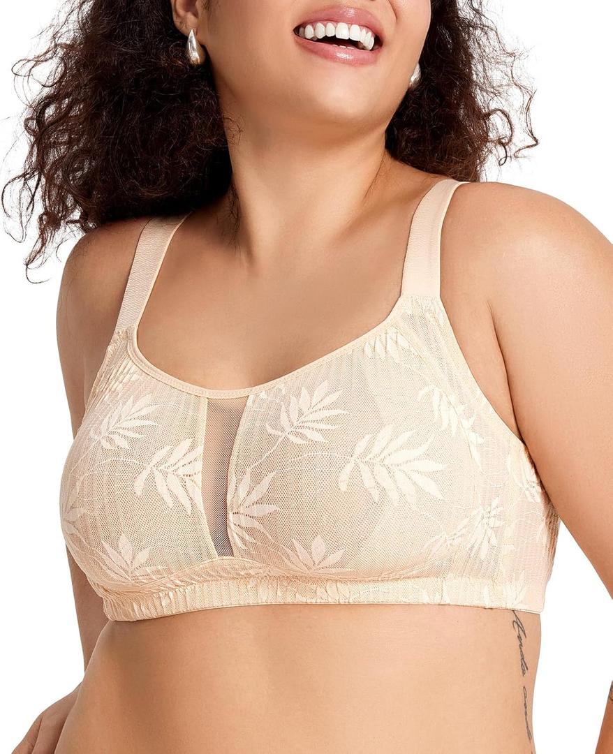 Women's Full Coverage Minimizer Bra No Underwire Comfortable Bras (38C, Nude)