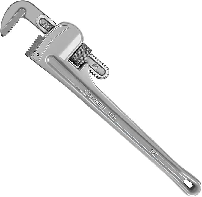 ETERNA Pipe Wrench 18 inch Aluminum Straight Pipe Wrench with Alloy Carbon Steel Hook Jaws Heavy Duty Plumbing Wrench