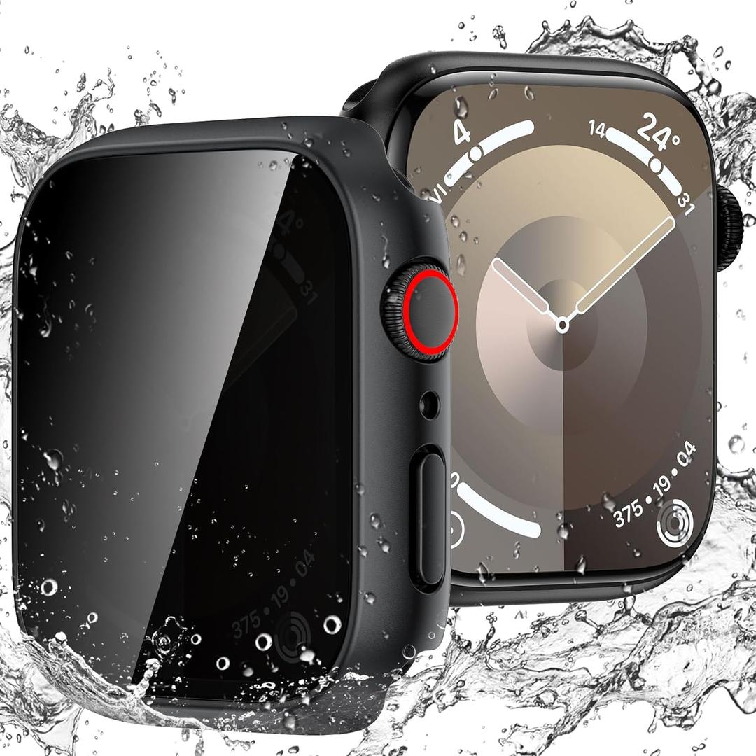 Goton Waterproof Privacy Case for Apple Watch Screen Protector, Anti-Spy Tempered Glass Film iWatch Cover Hard PC Case Bumper for Apple Watch SE 3/2/1, Series 6/5/4, 44mm Black