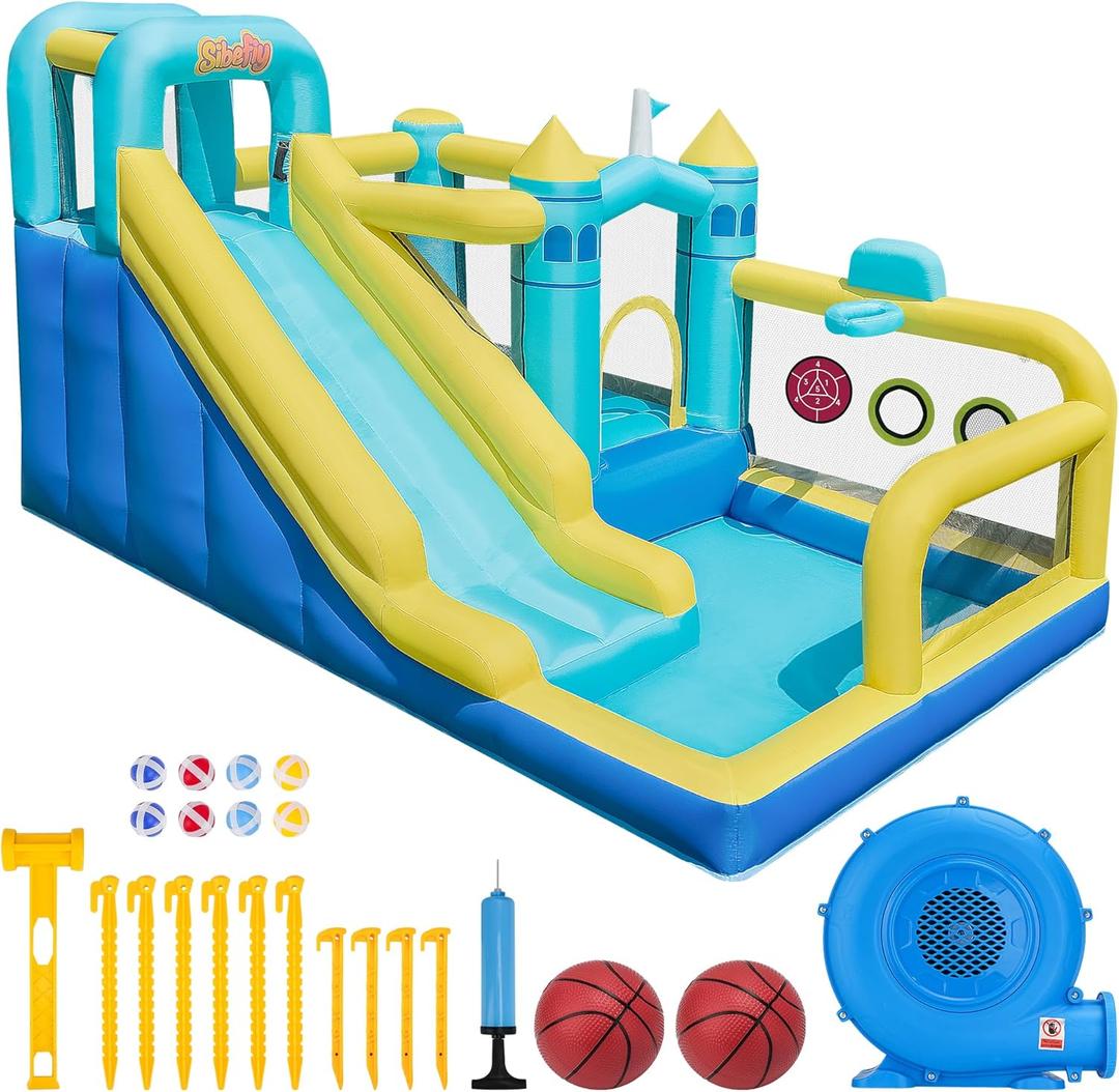 Bounce House, 8-in-1 Gameplay Mode Inflatable Bounce House for Kids, Sturdy and Durable Bouncy House with Blower, Family Backyard Bouncy Castle with Slide for Indoor Outdoor