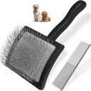 2PCS Slicker Brush for Dogs & Pet Comb,Professional Dog Grooming Brush (Goldendoodles,Poodles,Labradoodles) with Extra Long Pins to Effectively Remove Tangles, Knots and Mats (Black, Large)