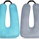Barydat 2 Pcs Car Travel Pillow for the Back Seat 28 x 18 in Sleeping Reading Pillows for Long Distance Travel Car Cushion for Kids Adults Head and Body Support U Shaped Pad for Travel(Gray, Green)