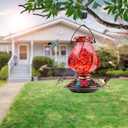 BOLITE Hummingbird Feeder, Hand Blown Glass Hummingbird Feeders for Outdoors Hanging with Ant Moat, 5 Bee-Proof Ports, Leak-Proof, 360 Perch, 22oz, Red, Gifts for Women Men, Gifts for Mom Dad