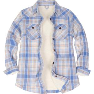 ThCreasa Womens Sherpa Lined Flannel Jacket with Hand Pockets, Plaid Button Down Fuzzy Shirt Jackets (Small, Beige)