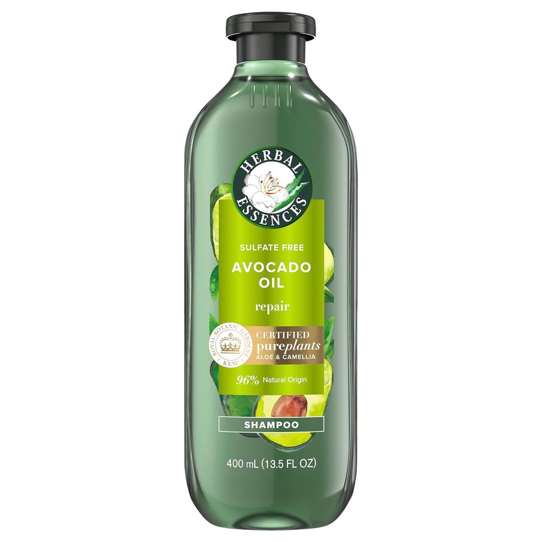Herbal Essences Avocado Oil Sulfate Free Shampoo, Hair Repair, 13.5 Fl Oz, with Certified Camellia Oil and Aloe Vera, For All Hair Types, Especially Damaged Hair
