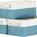 Bidtakay Small Storage Baskets for Shelves 3 Pack Fabric Storage Bins for Organizing Linen Collapsible Organizer for Closet-White&Teal