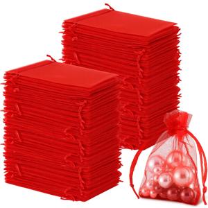 Silkfly 300 Pcs Organza Bags 4x6 Inches Drawstring Gift Bags Bulk Mini Mesh Pouches Small Organza Gift Bag for Candy Jewelry for Wedding Party Favors (Solid Style,Red) (1 count (Pack of 300))