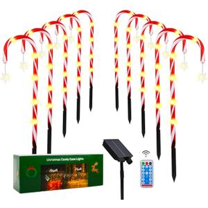 Christmas Decorations 10 Pack 22" Solar Christmas Candy Cane Lights Waterproof,Christmas Lights Outdoor Pathway with 8 Modes,Outdoor Christmas Decorations Outside for Walkway Yard Garden/Pathway