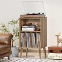 Lerliuo Record Player Stand, Oak Turntable Stand Holds up to 160 Albums, 18.1 inches x 15.7 inches x 34.2 inches