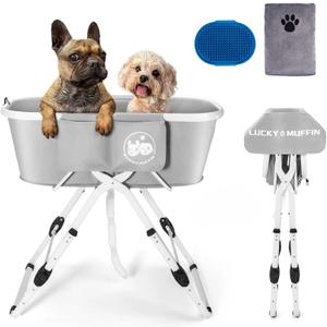 Premium Elevated Portable & Foldable Dog Bathtub  5 Adjustable Heights for Back-Friendly Grooming. Portable Indoor/Outdoor Pet Washing Station, Supports Small & Medium Dogs, Cats