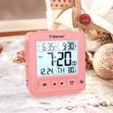 Geevon Smart Night Light Small Digital Alarm Clock with 2 Increasing Beep Alarm, Indoor Temperature, Battery Operated Travel Clock for Bedroom, Bedside, Desk(Pink)