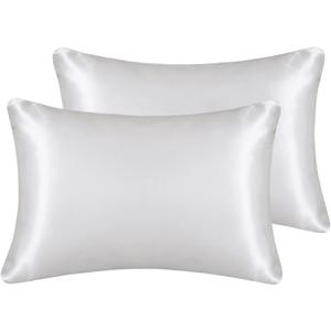 Silky Satin Toddler Pillowcases Set of 2, Super Soft Travel Pillow Covers, Small Kids Pillow Cases with Envelope Closure, 13"x 18", Ivory