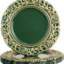 Green Charger Plates with Gold Embossed Rim, Plate Chargers for Dinner Plates. Set of 6, 13 Inch Plastic Charger for Dinner and Party, Christmas, Thanksgiving.