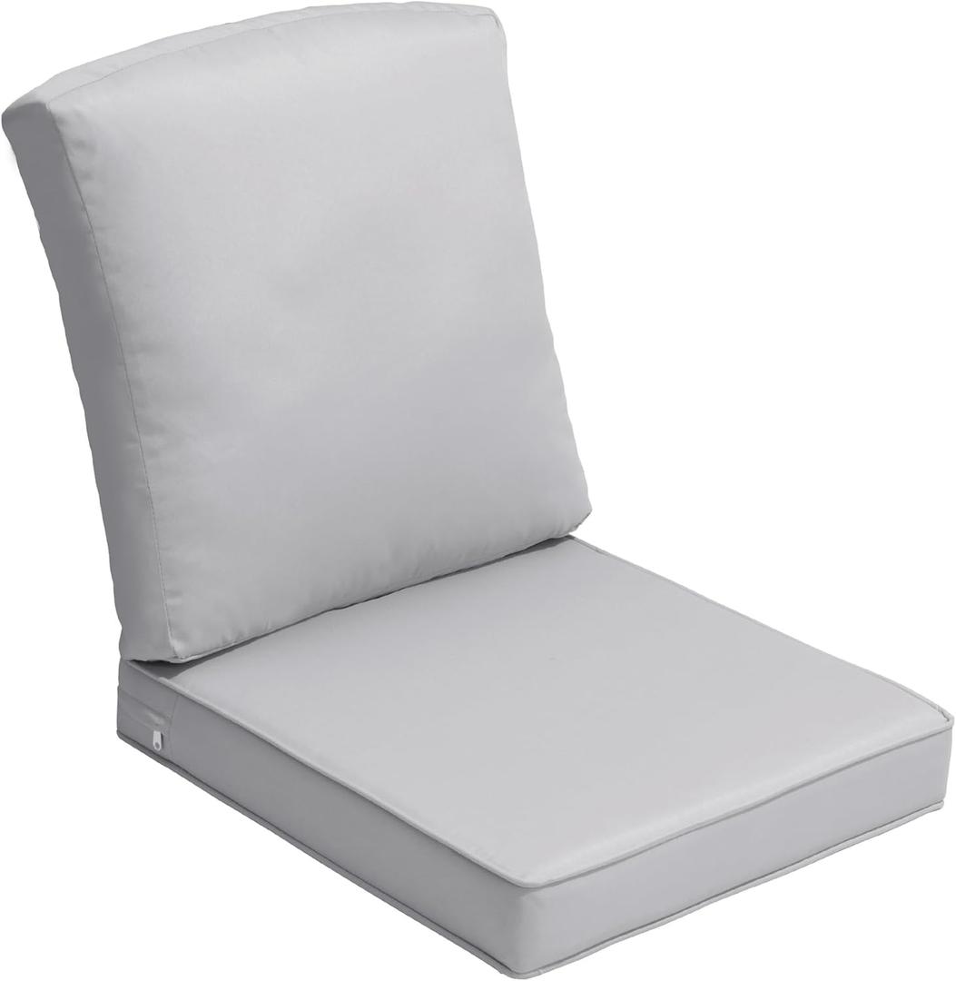 Crestlive Outdoor Deep Seat Cushions, 22 x 21, Waterproof, Fade-Resistant Patio Chair Replacement Cushion for Furniture, Sofa, Light Grey
