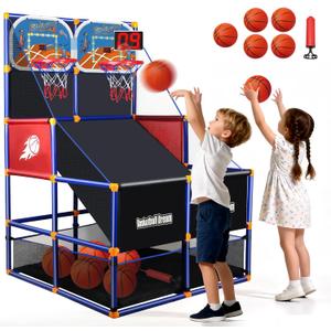 LED Arcade Basketball Game Set w/Electronic Scoreboard for Kids 2 Players, Boy Toys Basketball Hoop w/ 5 Balls for 3-12 Years Old, Adjustable Height w/Pump & Storage Net for Indoor Outdoor Play