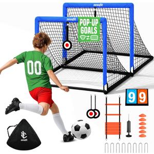 Kids Soccer Goal Set for Backyard, Portable Soccer Nets Set of 2 with Soccer Ball, Scoreboard, Agility Ladder, Cones and Target Nets, Indoor Outdoor Soccer Training Equipment for Boys and Girls
