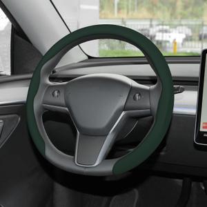 Frani Nappa Leather Steering Wheel Cover,Universal Fit 15 Inch-Premium Non-Slip Breathable Comfort Grip for Cars Trucks SUVs,Anti-Slip Durable Interior Upgrade Dark Green