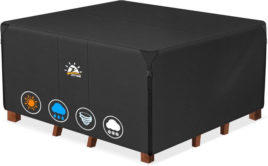 Zettum Patio Furniture Cover Square - 52 Inch Outdoor Table Cover Waterproof & Heavy Duty, 600D Lawn Furniture Set Covers for Outside Dining Table and Chairs Seating Combo - 52 x 52 x 28 Inch