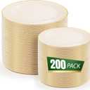 bUCLA 200PCS Ivory Plastic Plates with Gold Rim - Heavy Duty Cream Disposable Include 100 Dinner 10 inch & 100 Dessert 7 inch Plates, Ideal for Party & Wedding