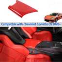 Armrest Box Panel Cover Compatible with Chevrolet Corvette C8 2020-2026, ABS Center Console Armrest Container Storage Tray Protection Cover Cover (Red)