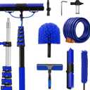 Reach Solar Panel Cleaning Brush Kit with 5-24FT Telescoping Pole, Water Fed Window Cleaner Tool with 20" Brush, Soap Dispenser, Cobweb Duster, Squeegee for Roof, RV, Gutter, Deck,Blue
