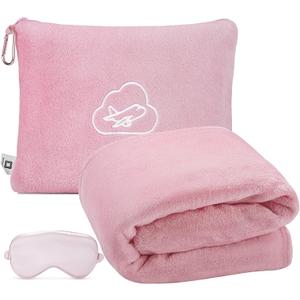 ENZOLVE Travel Blanket, Airplane Blanket, Ultra-Soft, Warm & Lightweight, 65x40 in, Outdoor Blanket Essentials for Women, Men & Kids, Luggage Sleeve & Backpack Clip Pink