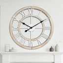 24 Inch Large Rustic Wall Clock Silent Non-Ticking Wooden Wall Clocks with Roman Numerals Farmhouse Decorative Clock for Living Room Bedroom Office (Light Lvory, 24 Inch)