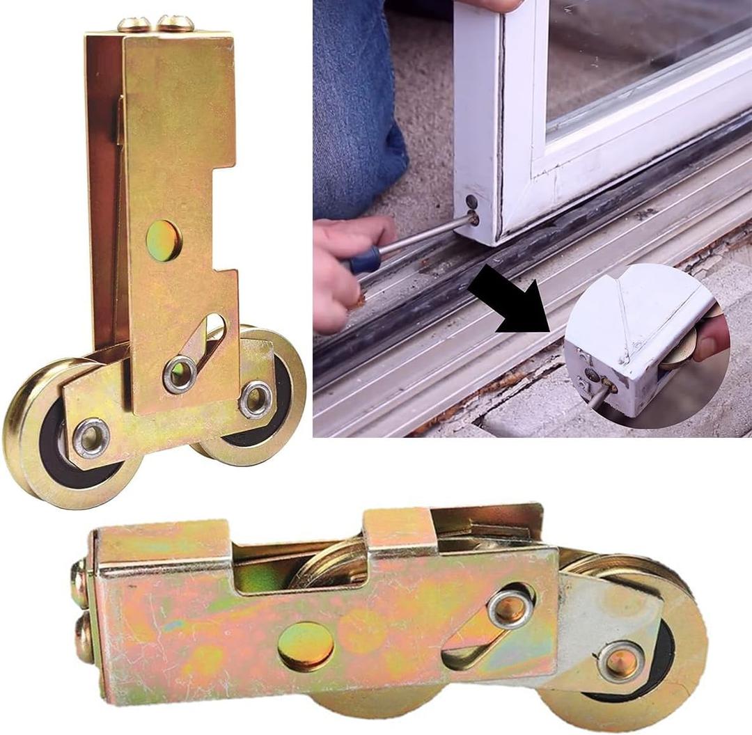 2 Pack Sliding Patio Door 1-1/4 Inch Tandem Roller Assembly, Steel Ball Wheel Bearing Rear Adjustable Sliding Door Wheel Replacement for Sliding Glass Door Screen Door Gate Window - 4 Srews Included