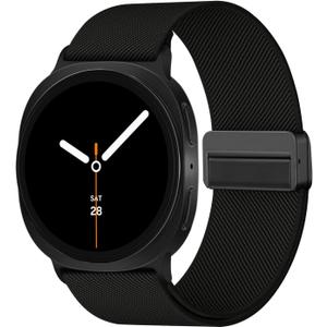 Stretchy Bands with Magnetic Clasp Compatible for Samsung Galaxy Watch 8 Band 40mm 44mm/Samsung Galaxy Watch 8 Classic Band 46mm, Nylon No Gap Sport Strap Wristbands for Men Women (Black)