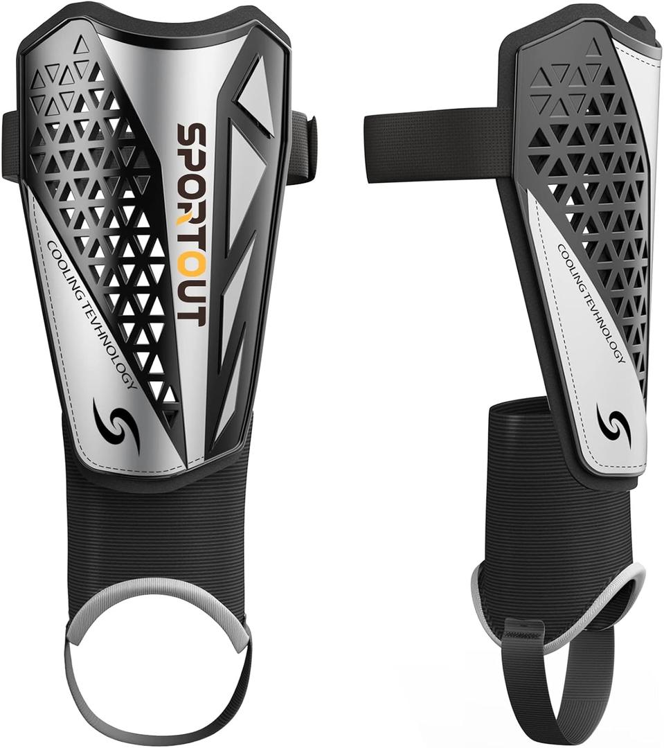 Sportout Soccer Shin Guards for Kids Adults, Youth Soccer Gear with Protective Hard Shell for Boys, Girls, and Mens. Soccer Shin Pads Offers Comprehensive Protection. (Small, Black 2.0 Pro)